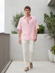 100% Cotton Oversize Short Sleeve Muslin Fabric Shirt Pink