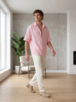 100% Cotton Oversize Short Sleeve Muslin Fabric Shirt Pink