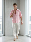 100% Cotton Oversize Short Sleeve Muslin Fabric Shirt Pink