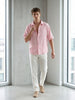 100% Cotton Oversize Short Sleeve Muslin Fabric Shirt Pink