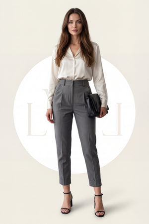 High Waist Pleated Carrot Cut Women's Trousers