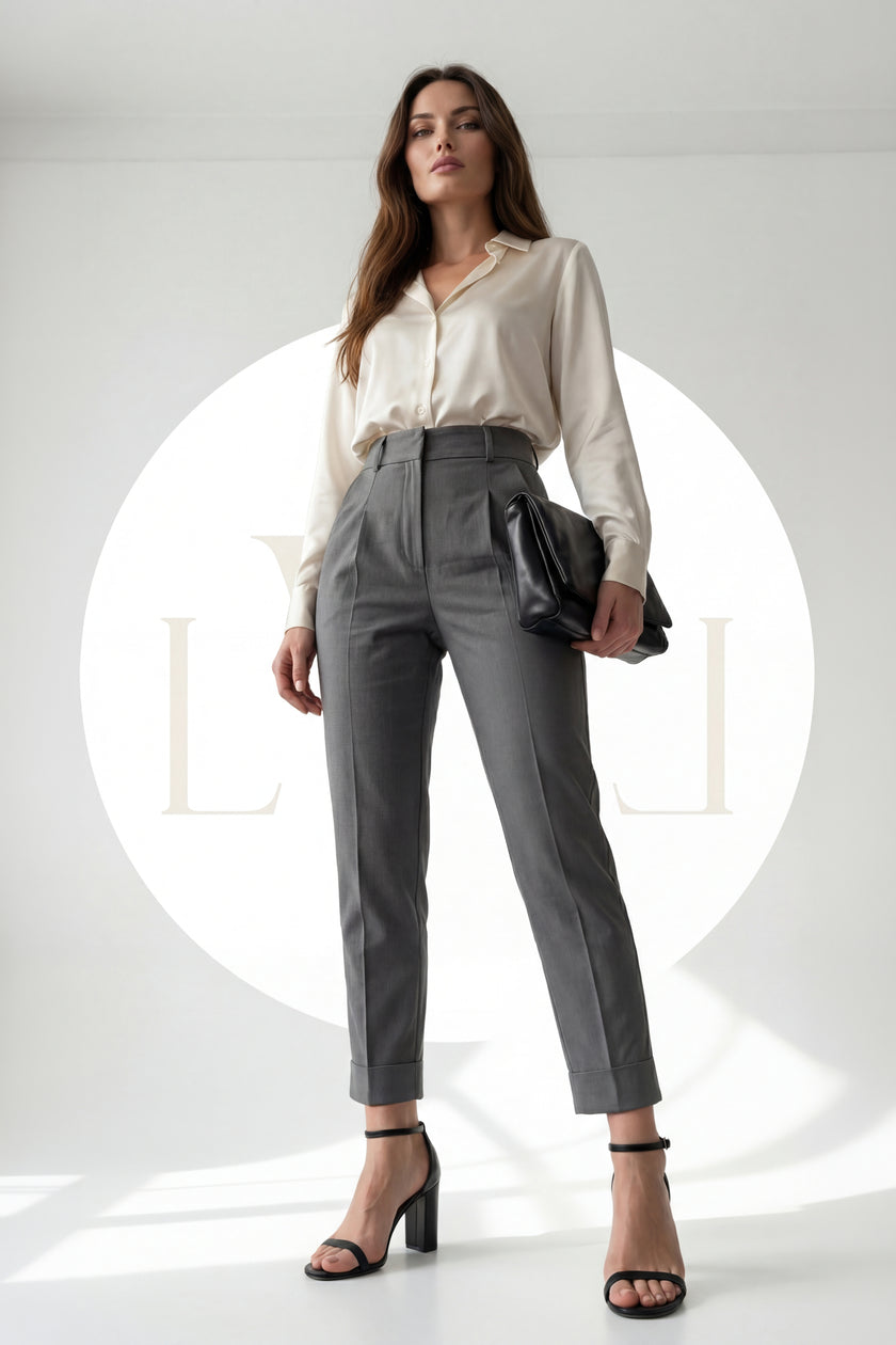 High Waist Pleated Carrot Cut Women's Trousers