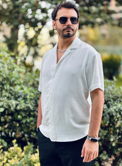 Lenasso Crinkle Kisa Kollu Gomlek Beyaz