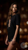 Leopard Patterned Patch Detailed Black Oversized Crew Neck T-Shirt