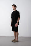 Textured Knitted Fabric Black Crew Neck Oversize Men's T-Shirt