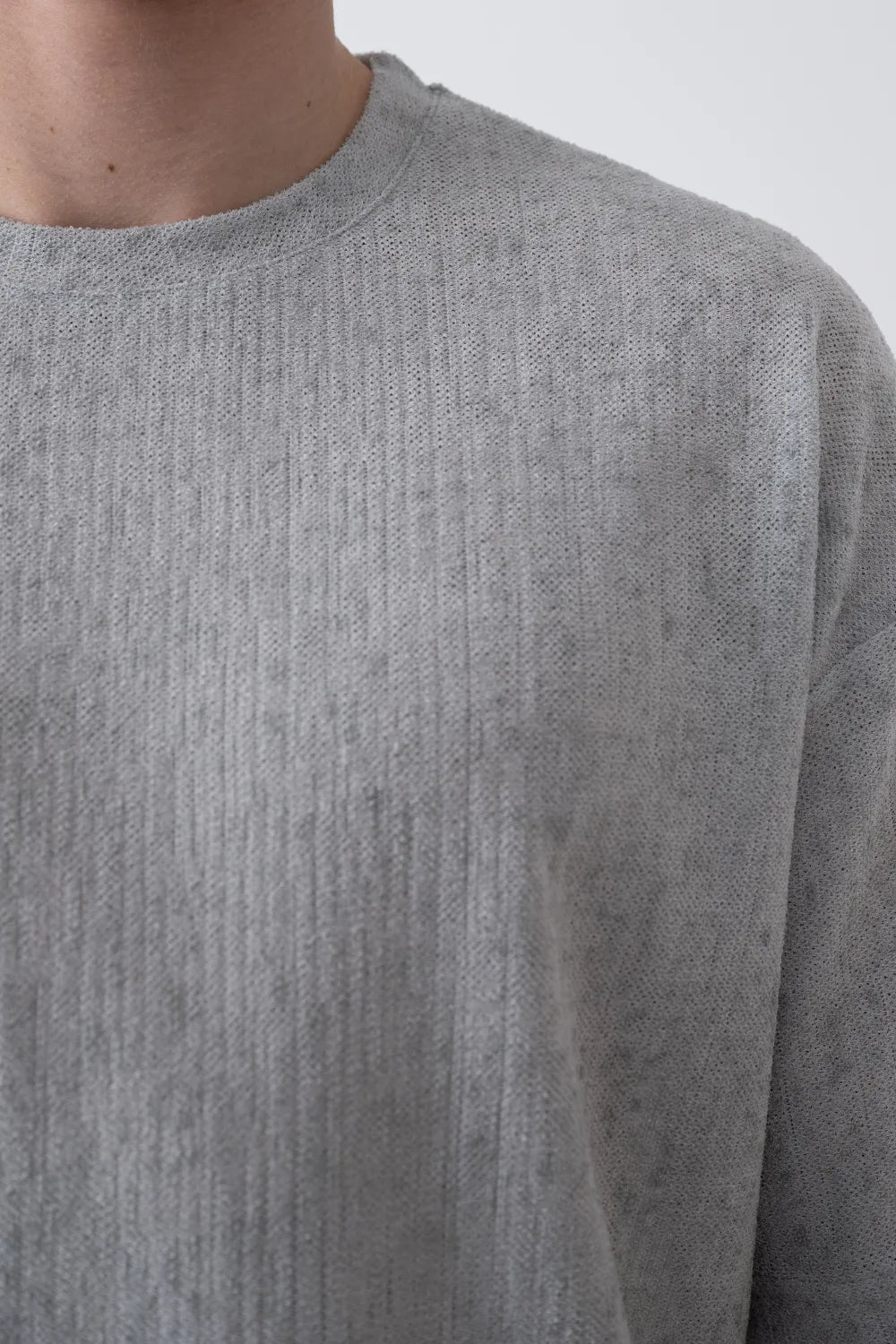 Textured Knitted Fabric Black Crew Neck Oversize Men's T-Shirt