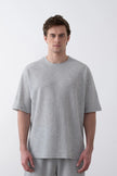 Textured Knitted Fabric Black Crew Neck Oversize Men's T-Shirt