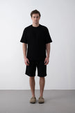 Textured Knitted Fabric Black Crew Neck Oversize Men's T-Shirt