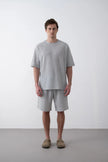 Textured Knitted Fabric Black Crew Neck Oversize Men's T-Shirt