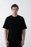 Textured Knitted Fabric Black Crew Neck Oversize Men's T-Shirt