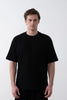 Textured Knitted Fabric Black Crew Neck Oversize Men's T-Shirt