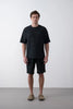 Textured Knitted Fabric Black Crew Neck Oversize Men's T-Shirt