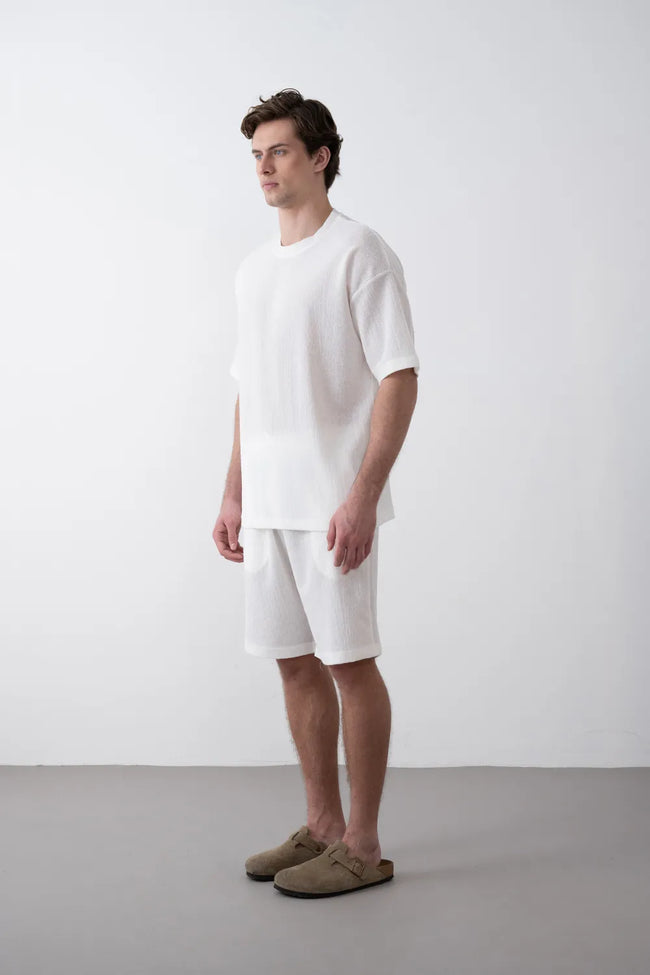 Erkek Dokuma Şort - Relax Fit & Özel Dokulu Kumaş