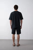 Textured Knitted Fabric Black Crew Neck Oversize Men's T-Shirt