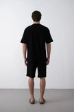 Textured Knitted Fabric Black Crew Neck Oversize Men's T-Shirt