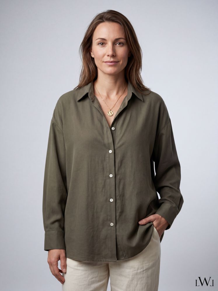 Modal V-Neck Khaki Classic Shirt