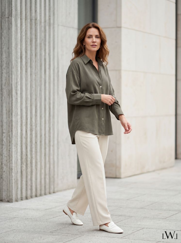 Modal V-Neck Khaki Classic Shirt