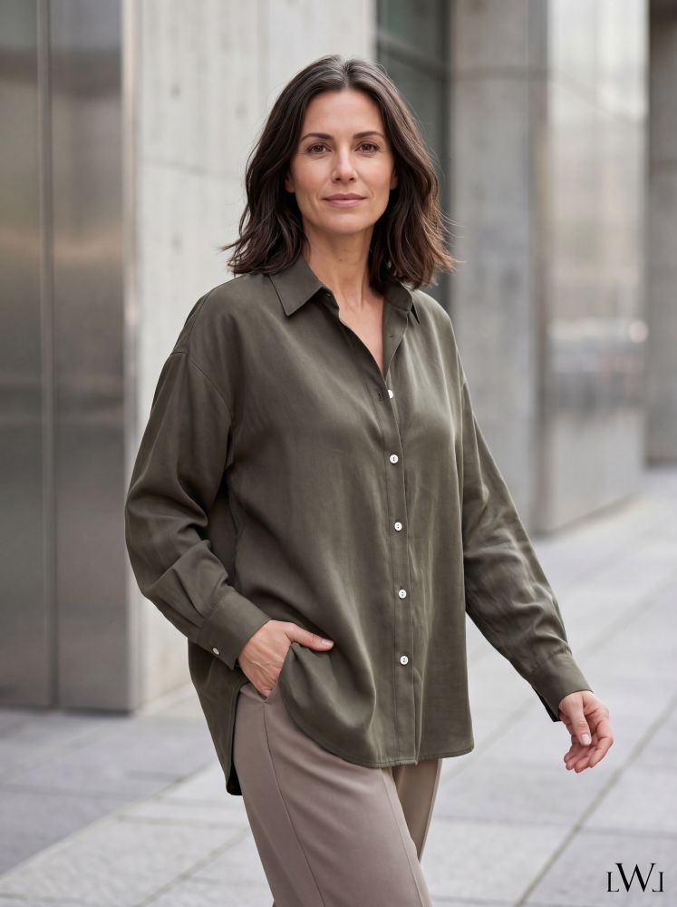 Modal V-Neck Khaki Classic Shirt