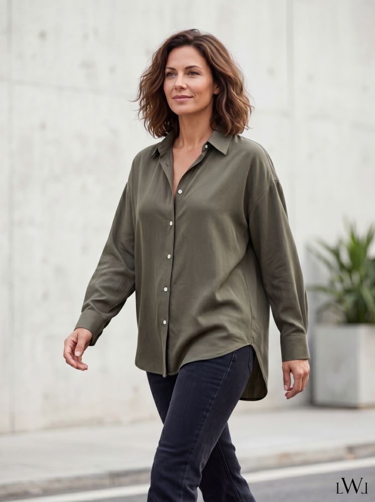 Modal V-Neck Khaki Classic Shirt