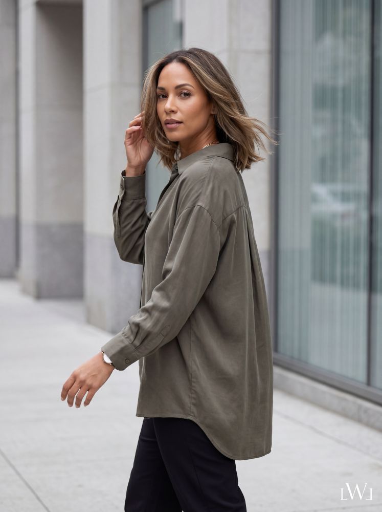 Modal V-Neck Khaki Classic Shirt