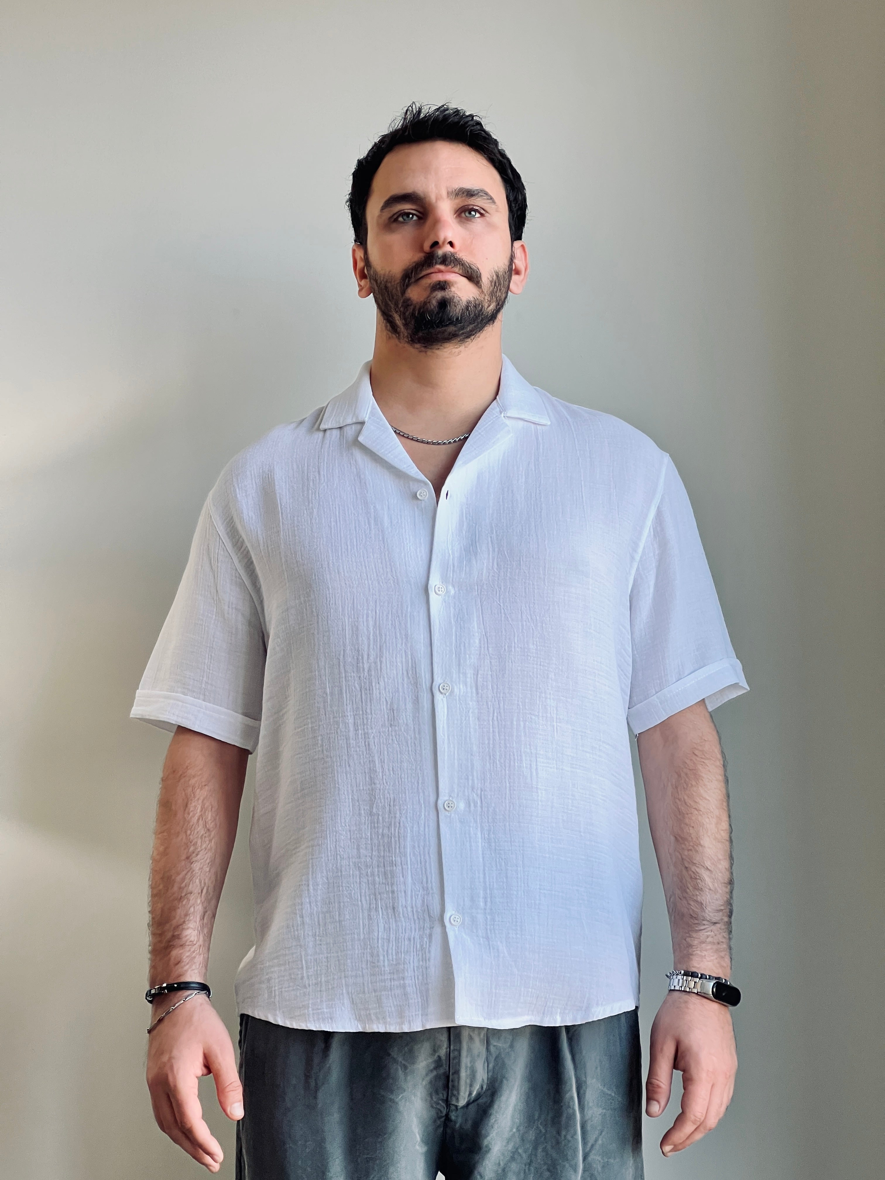 Müslin Kumaş Yazlık Gömlek - Küba Yaka ve Ferah Kesim