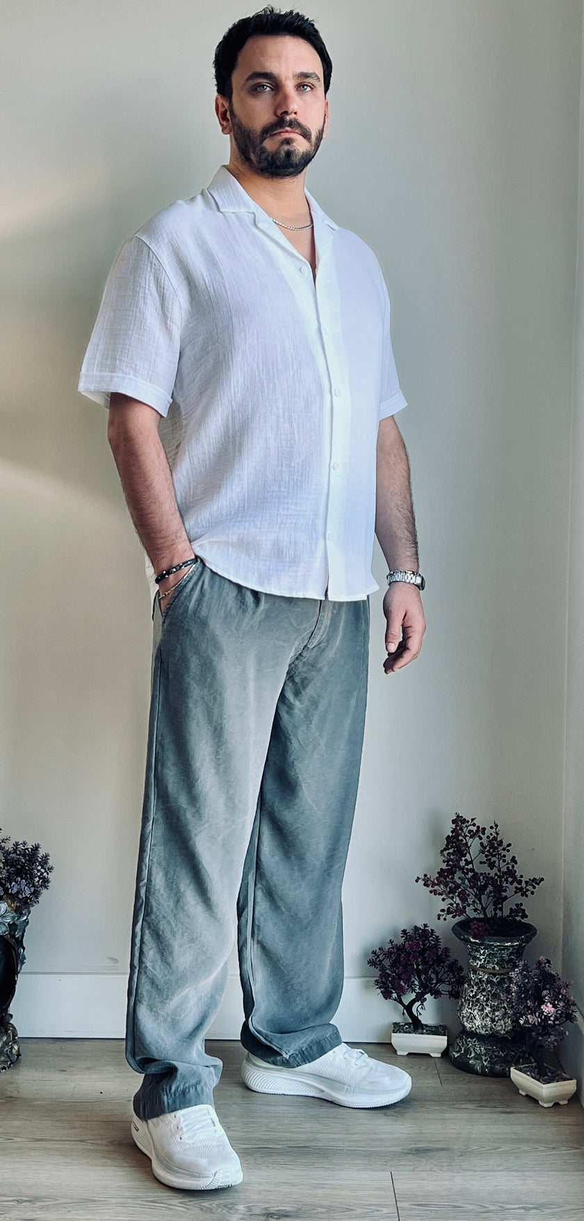 Müslin Kumaş Yazlık Gömlek - Küba Yaka ve Ferah Kesim