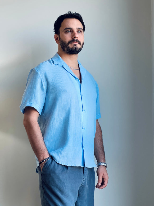 Müslin Kumaş Yazlık Gömlek - Küba Yaka ve Ferah Kesim