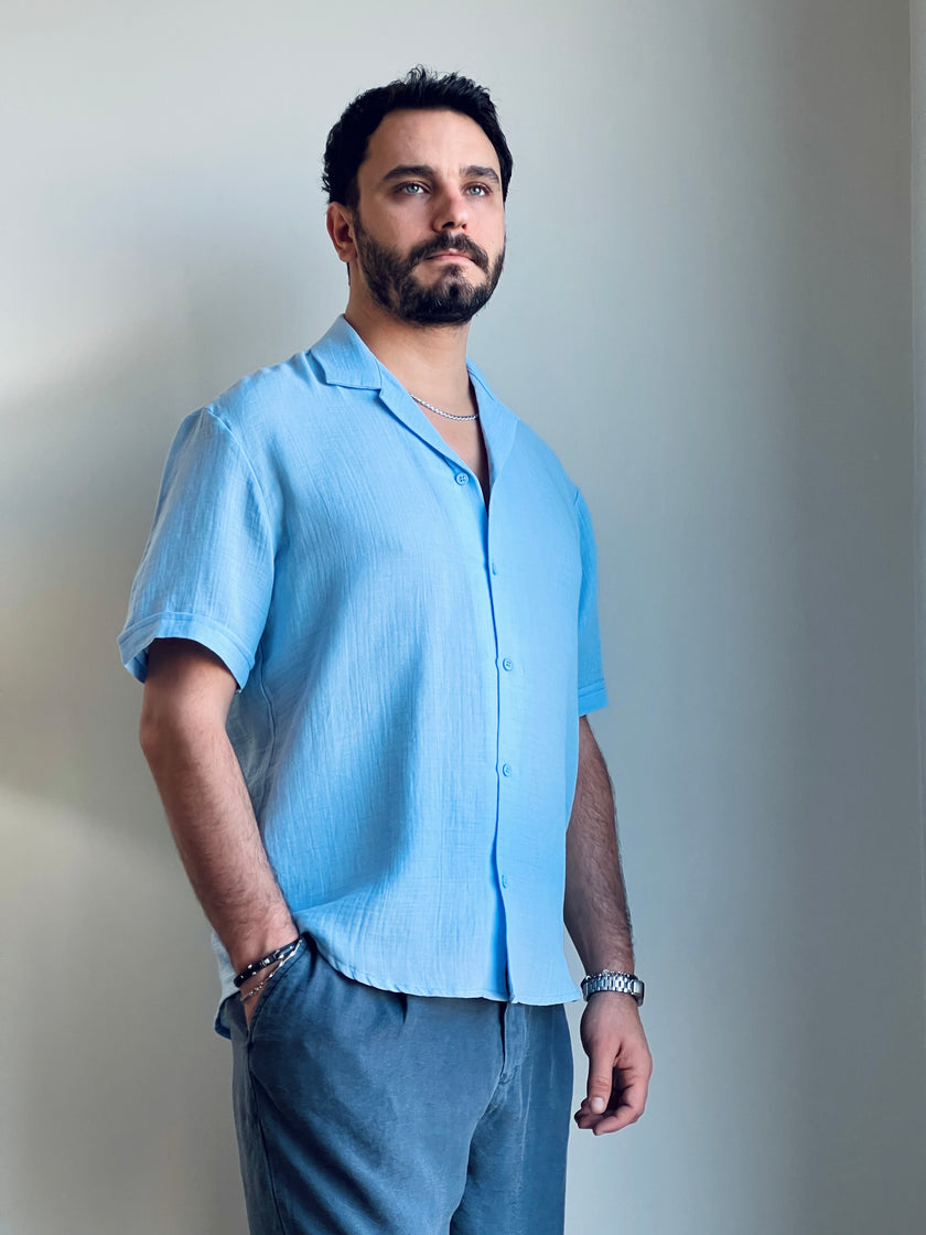 Müslin Kumaş Yazlık Gömlek - Küba Yaka ve Ferah Kesim