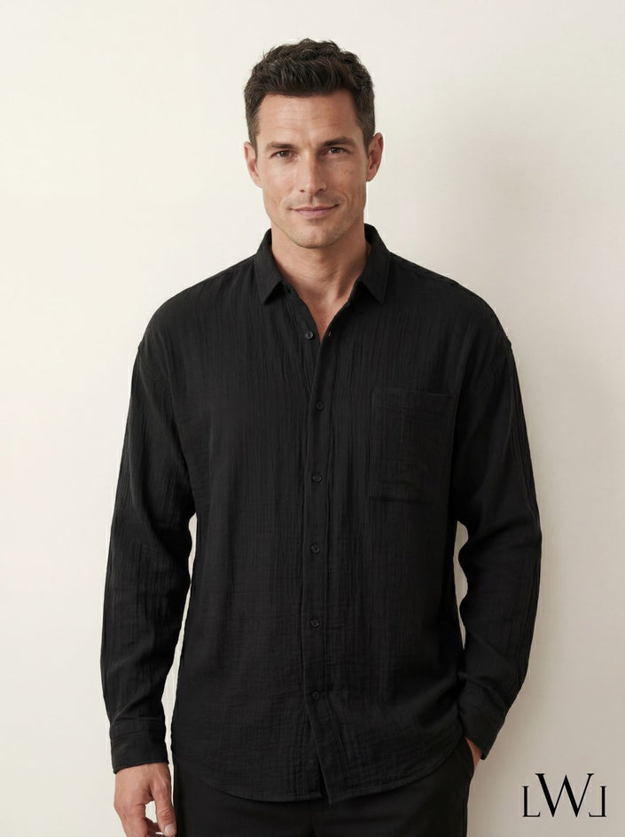 Black Oversized Muslin Shirt