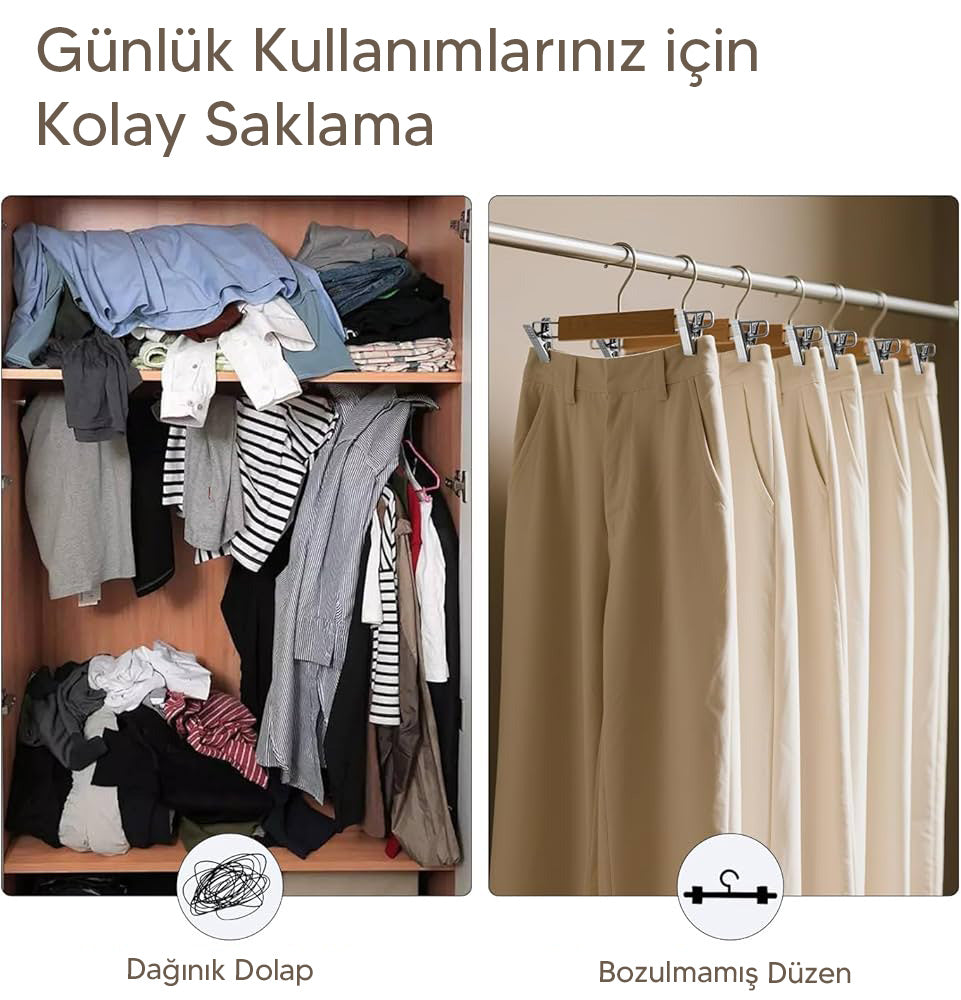 3 Adet Ahşap Pantolon & Etek Askısı