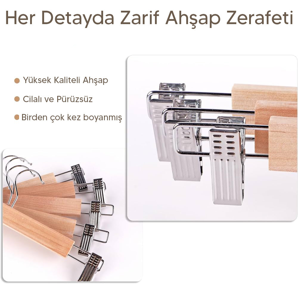 3 Adet Ahşap Pantolon & Etek Askısı