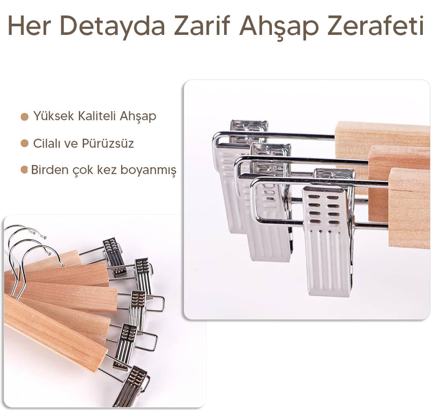 3 Adet Ahşap Pantolon & Etek Askısı