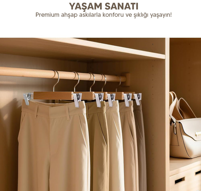 3 Adet Ahşap Pantolon & Etek Askısı