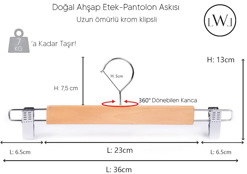 3 Adet Ahşap Pantolon & Etek Askısı