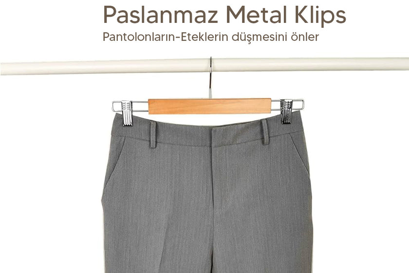 3 Adet Ahşap Pantolon & Etek Askısı