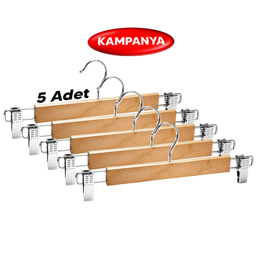 5 Adet Ahşap Pantolon & Etek Askısı