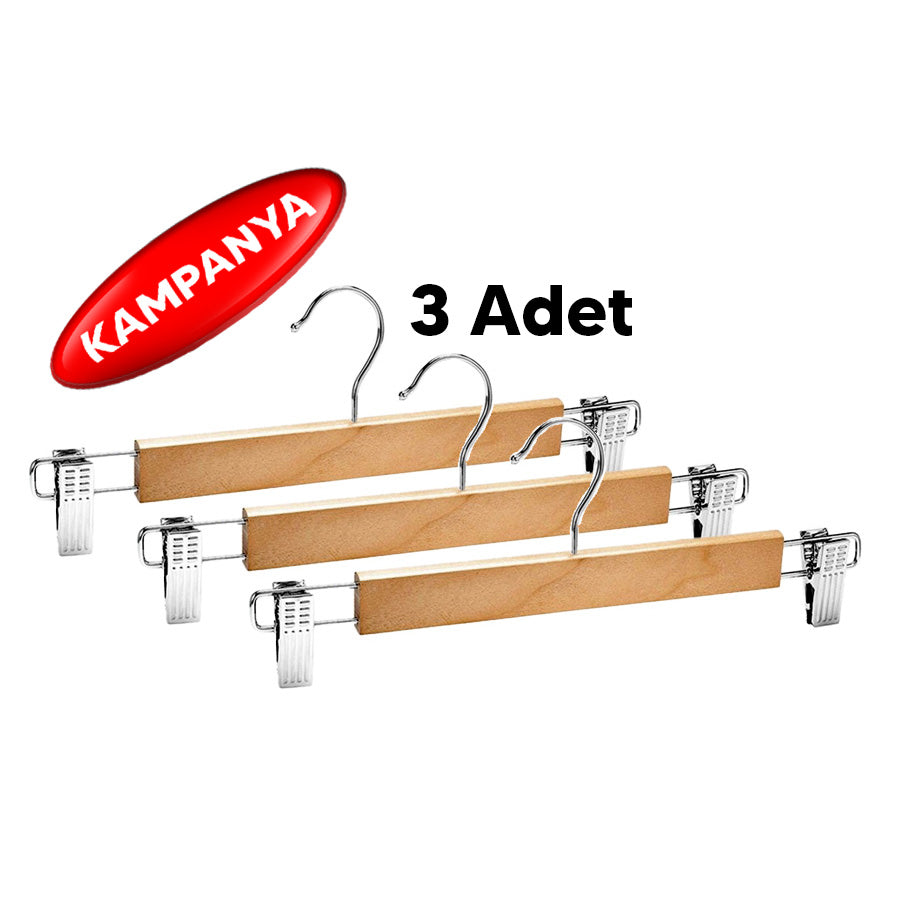 3 Adet Ahşap Pantolon & Etek Askısı