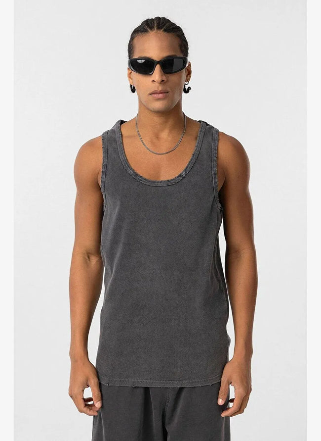 Yıkamalı Eskitmeli Tank Top Kaşkorse Atlet