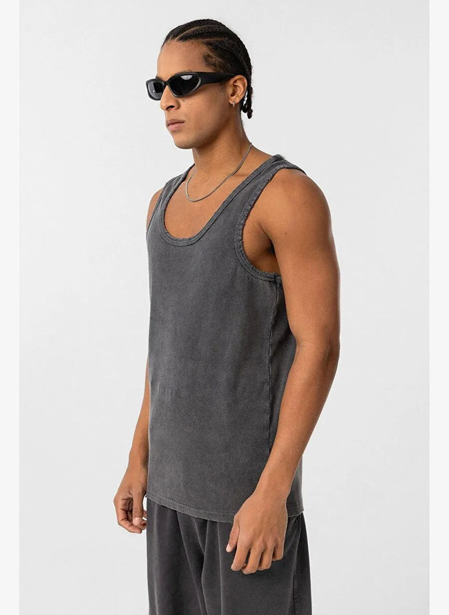 Yıkamalı Eskitmeli Tank Top Kaşkorse Atlet