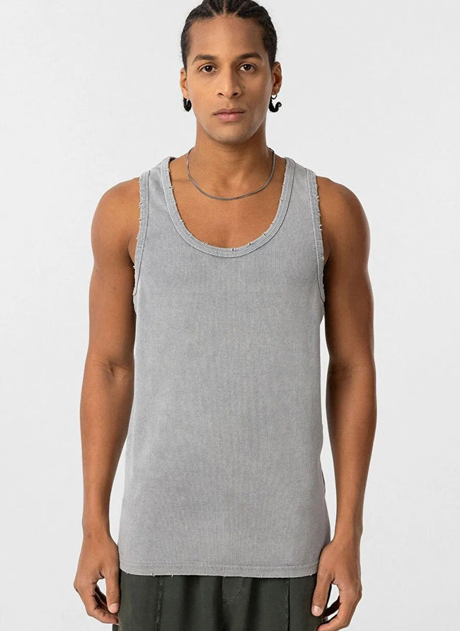 Yıkamalı Eskitmeli Tank Top Kaşkorse Atlet