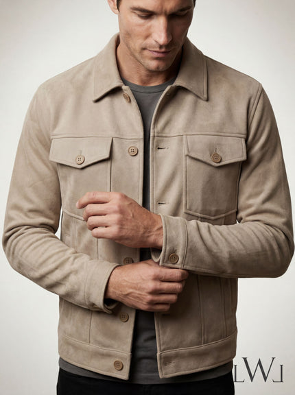 Suede Scuba Four-Pocket Regular Fit Men's Jacket