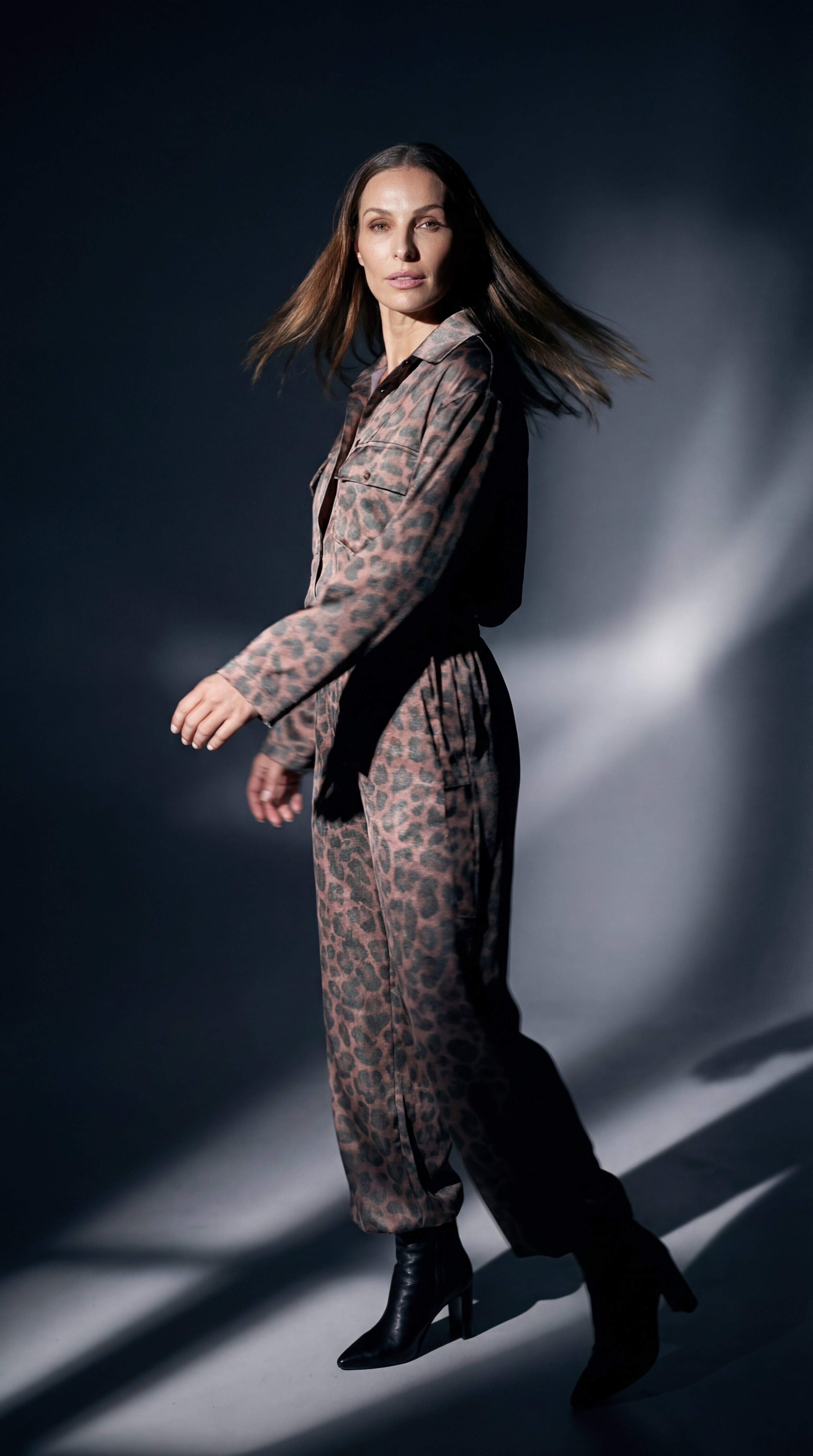 Satin Leopard Patterned Pocket Long Sleeve Women's Shirt