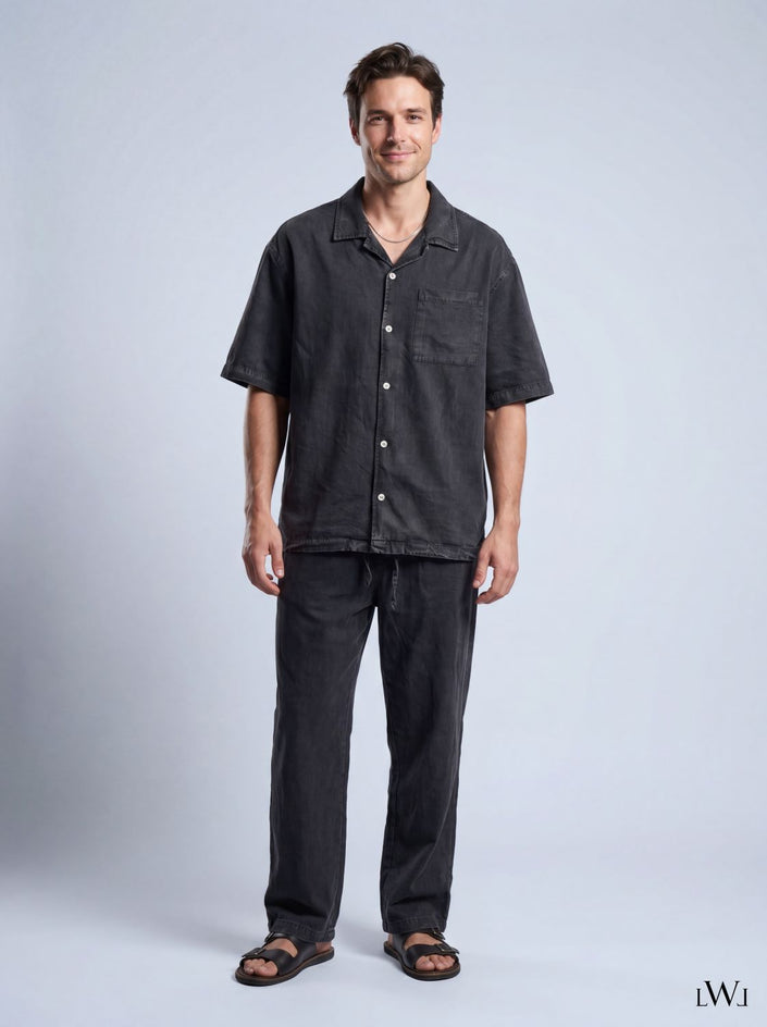 Acid Washed 100% Tencel Wide Leg Wide Cut Men's Trousers
