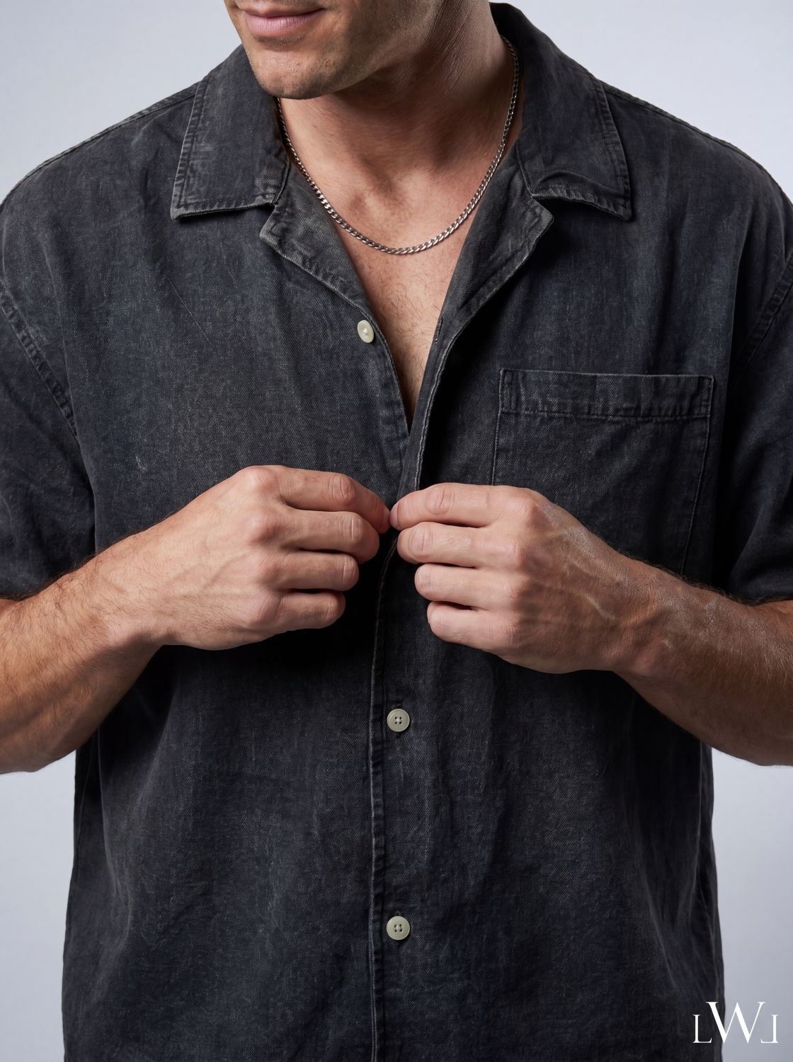 Acid Washed 100% Tencel Oversize Short Sleeve Men's Shirt