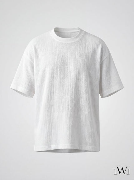 Textured Knitted Fabric Black Crew Neck Oversize Men's T-Shirt