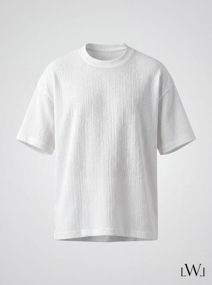 Textured Knitted Fabric Black Crew Neck Oversize Men's T-Shirt