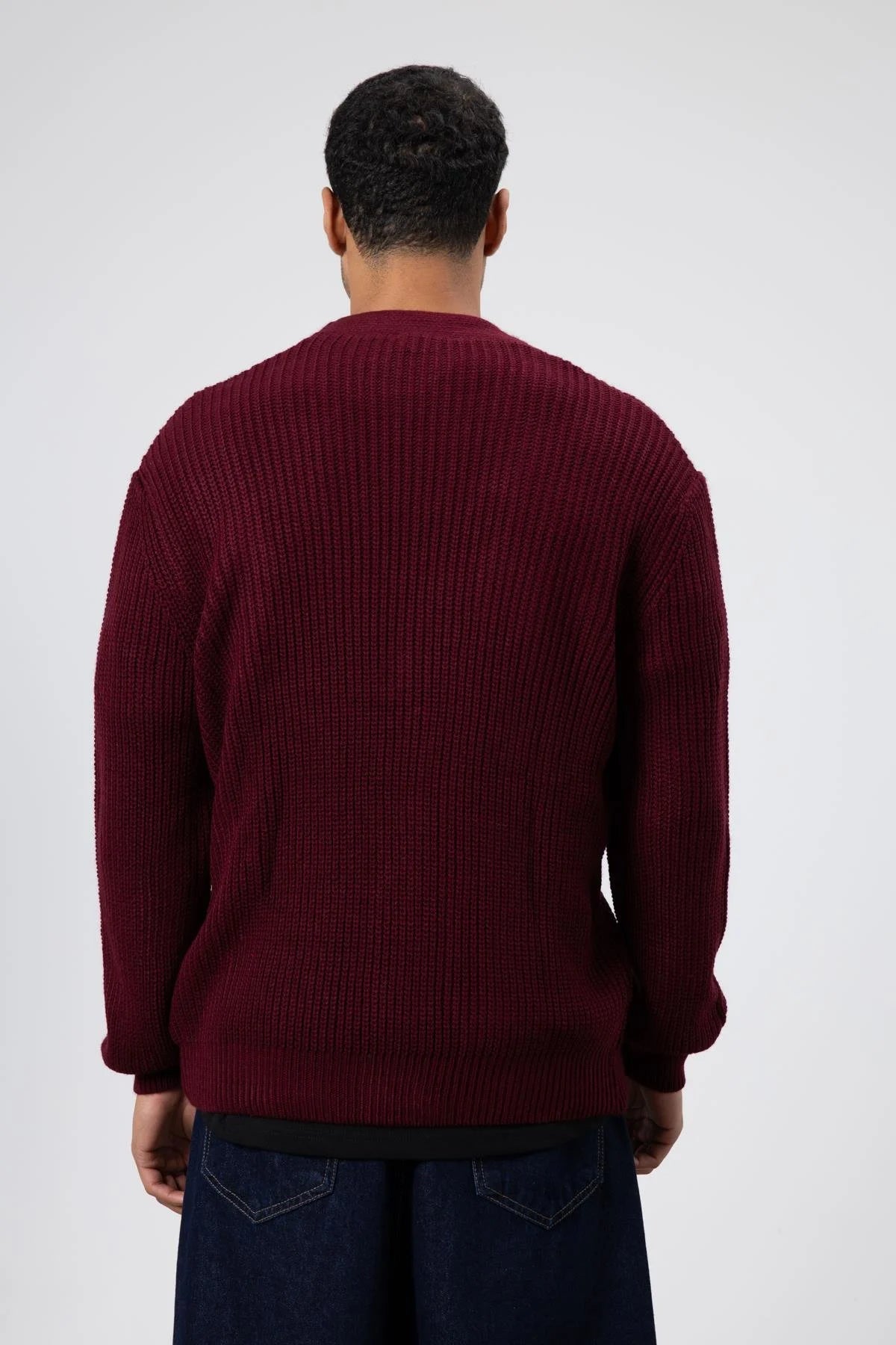 V Yaka Dugmeli Orgu Hirka Kazak Bordo