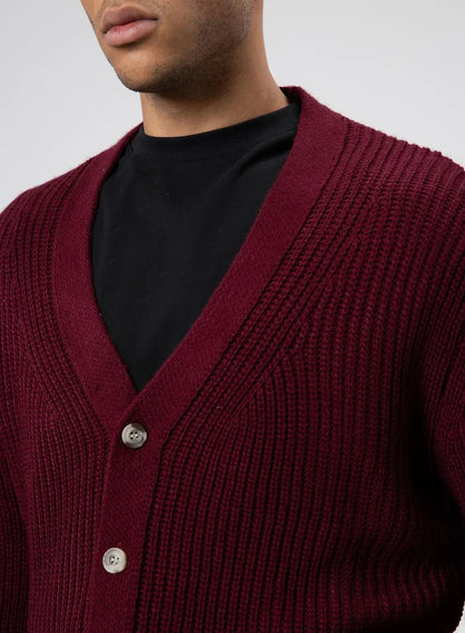 V Yaka Dugmeli Orgu Hirka Kazak Bordo