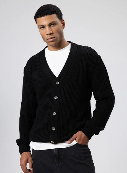 V Yaka Dugmeli Orgu Hirka Kazak Siyah