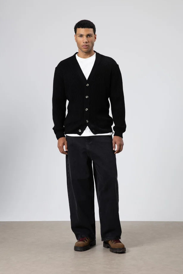 V Yaka Dugmeli Orgu Hirka Kazak Siyah